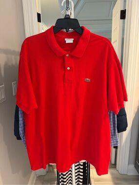 Lacoste Men's Red Pique Polo with Crocodile Emblem
